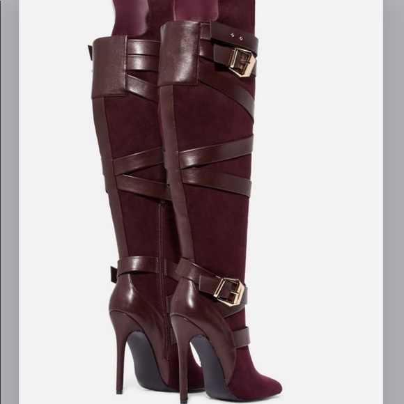 JustFab Shoes - 🤎🍃🍂NWOT Geraldine Strappy Stiletto Boots 👢👢💜